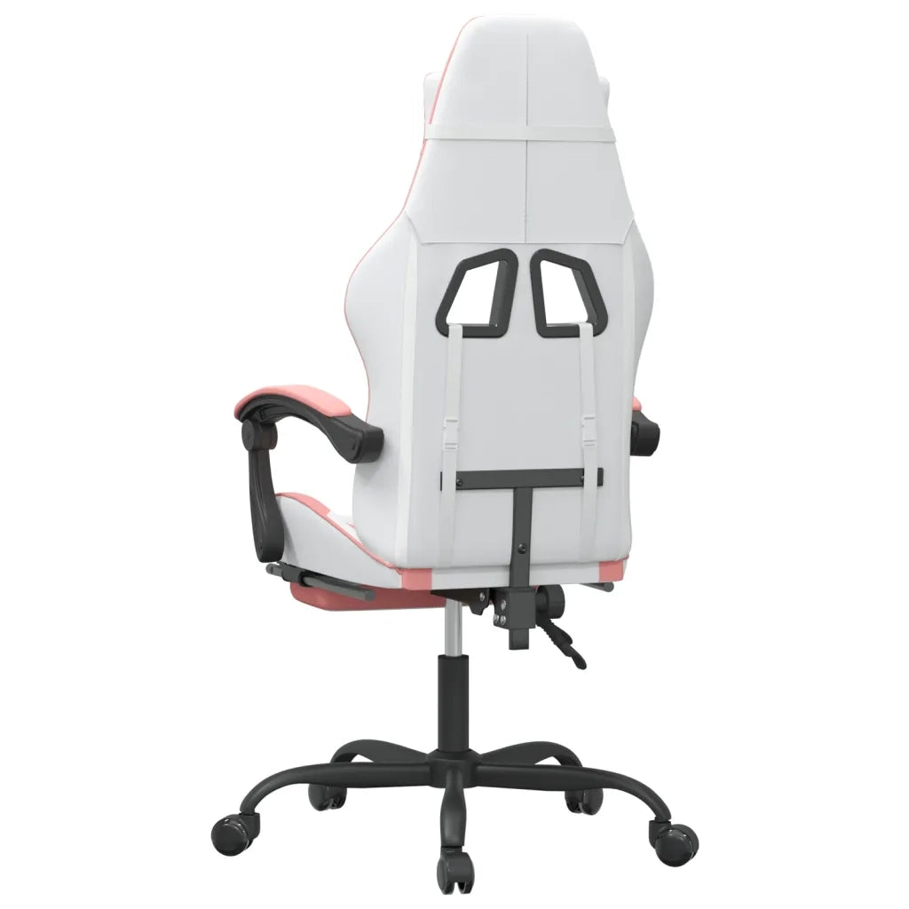 Sedia da Gaming | Sedia da e-sports con Poggiapiedi Bianco e Rosa in Similpelle