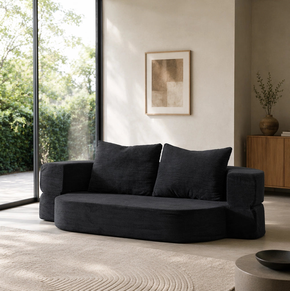 Divano letto pieghevole multifunzione 3 in 1 in flanella; nero