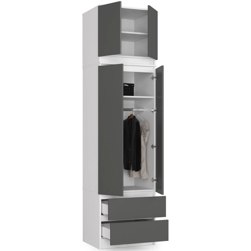 Sopralzo per armadio AKORD S60 Bianco 60 cm 2 ante inserto frontale Grigio Grafite 60x51x55 cm