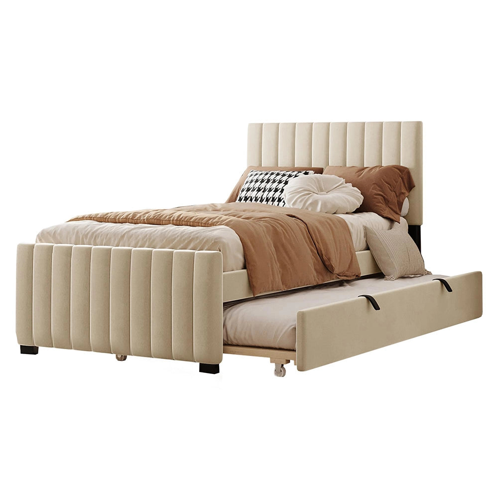 Letto bambino-Xylo-90x190 cm-ribaltabile, velluto, beige