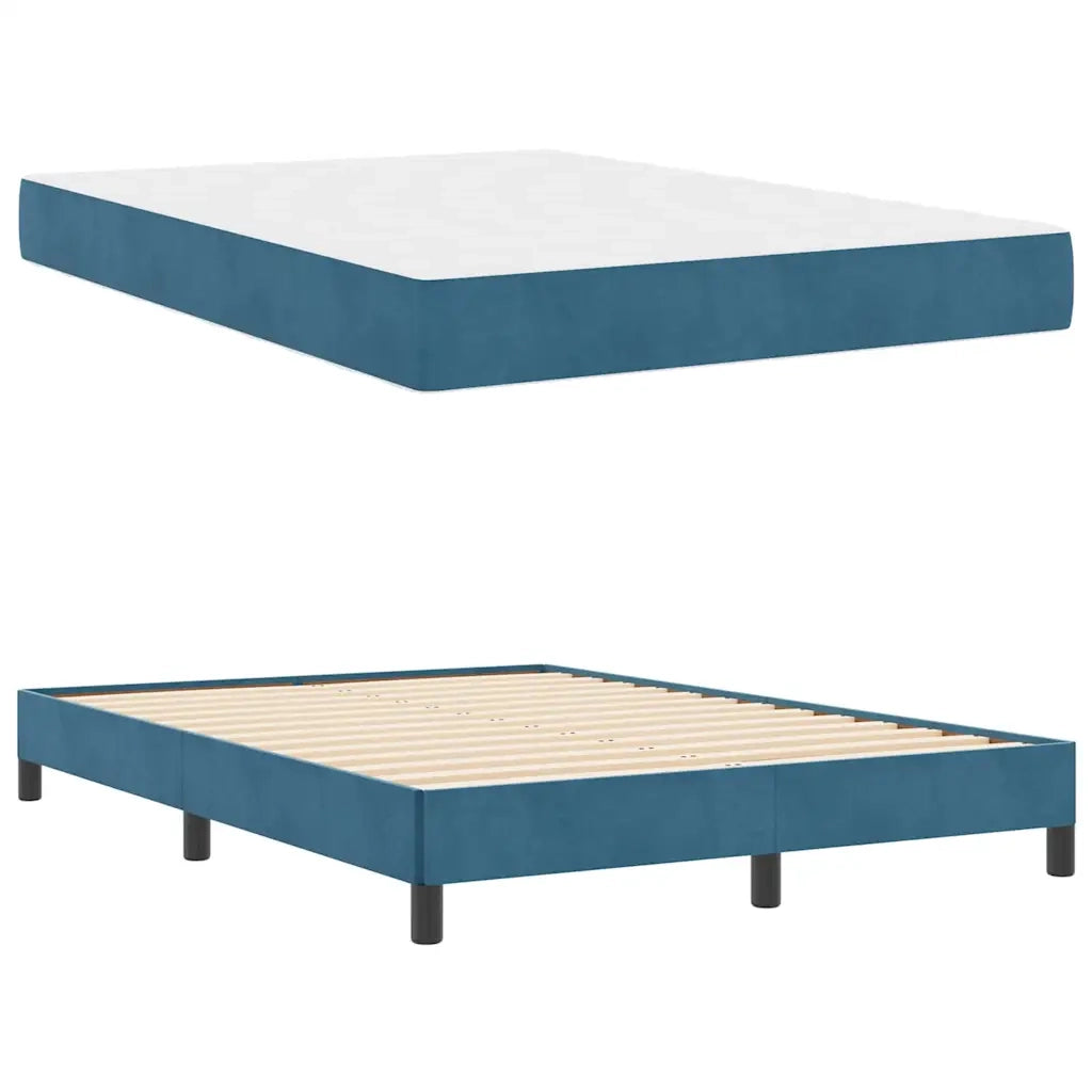 Letto matrimoniale | Letto per adulti | Letto a molle con materasso Blu Scuro 140 x 190 cm Tessuto