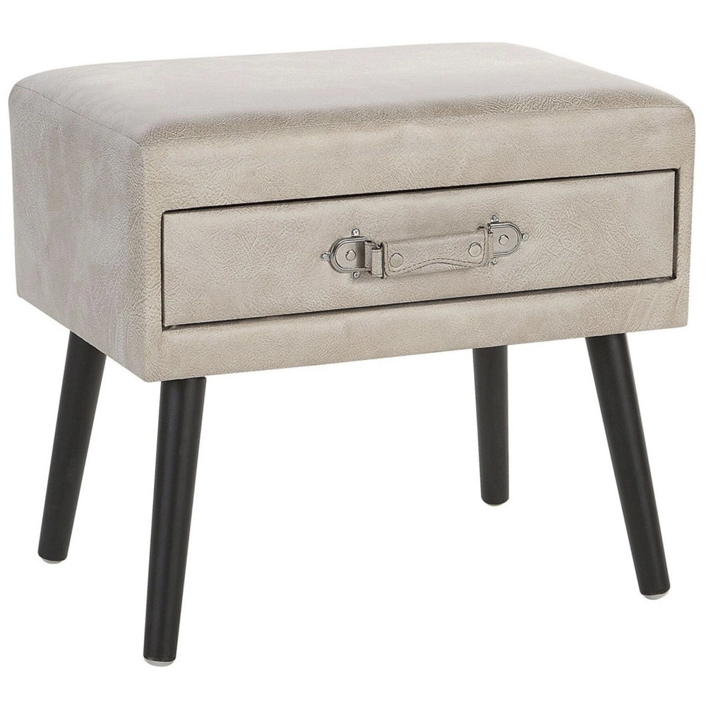 Tavolino con contenitore in ecopelle beige gambe nere 46 x 50 x 35 cm Valigia