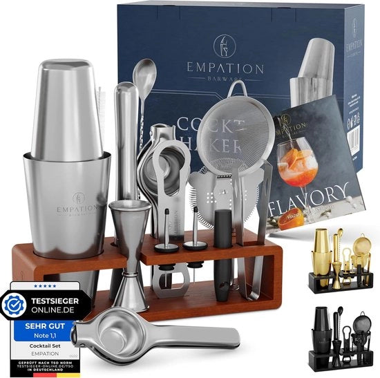 Set di Cocktail Boston 825 ml, Shaker di Acciaio Inossidabile, Facile da Aprire e Senza Viti, Set Completo di Cocktail Professionale con Stuzzicadenti e Libretto di Ricette