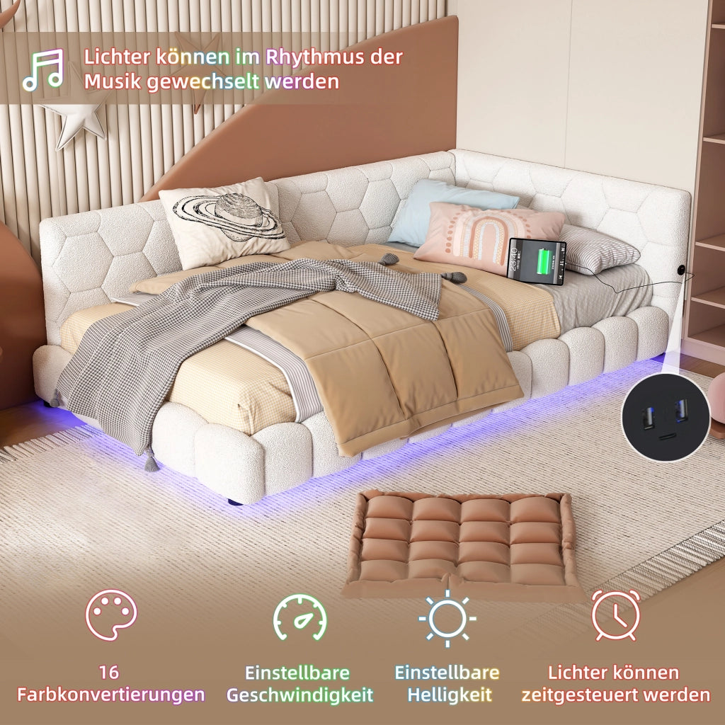 Letto giorno con illuminazione ambientale in velluto 90x200 cm
