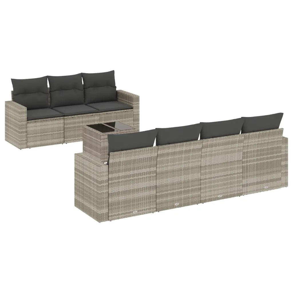 Set Divano da Giardino 8pz con Cuscini Grigio Chiaro Polyrattan 3251069