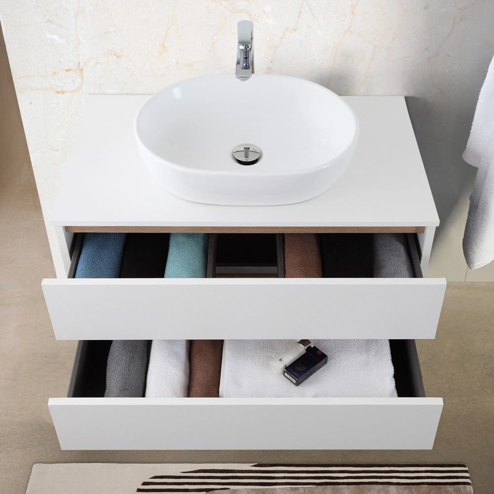 Mobile bagno sospeso 100 cm bianco e rovere con cassetti soft-close Kleo