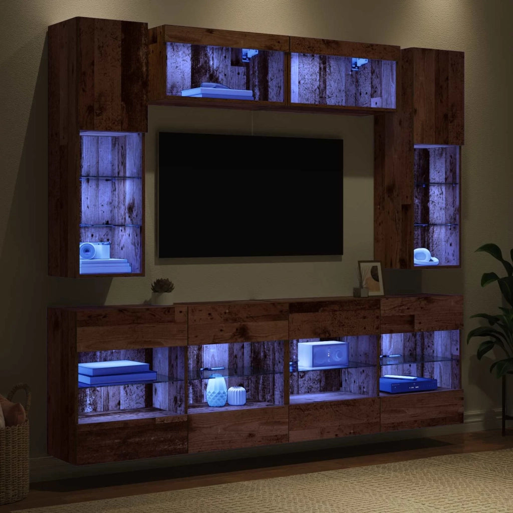 Set di Mobiletto da TV a Parete con led 6 pcs Legno vecchio 3402995