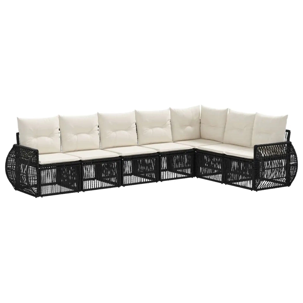Set Divano da Giardino 7 pz Nero e Bianco Crema polyrattan 3435427