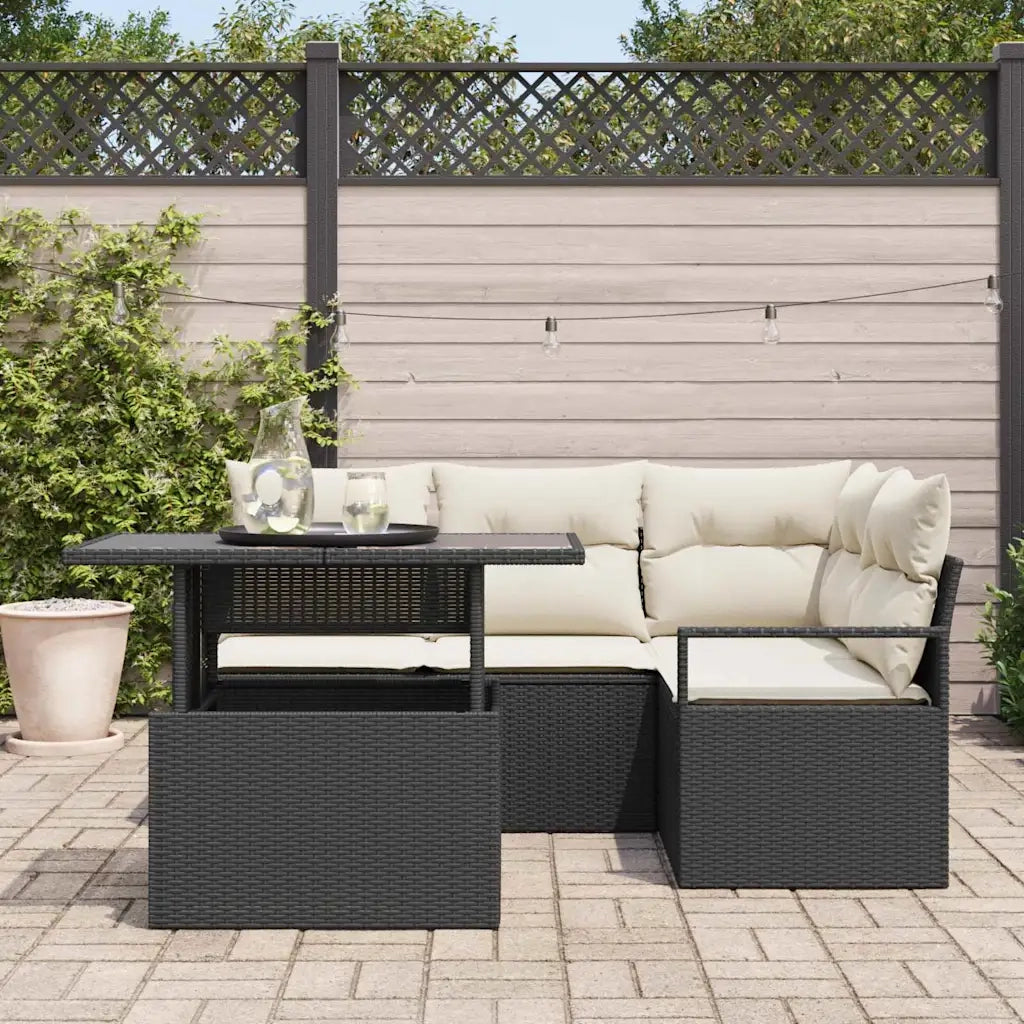 Set Divano da Giardino 5 pcs Nero e crema polyrattan 3348813