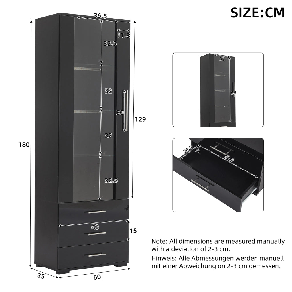 VETRINA Verticale con LED 60 x 35 x 180 cm MDF Nera