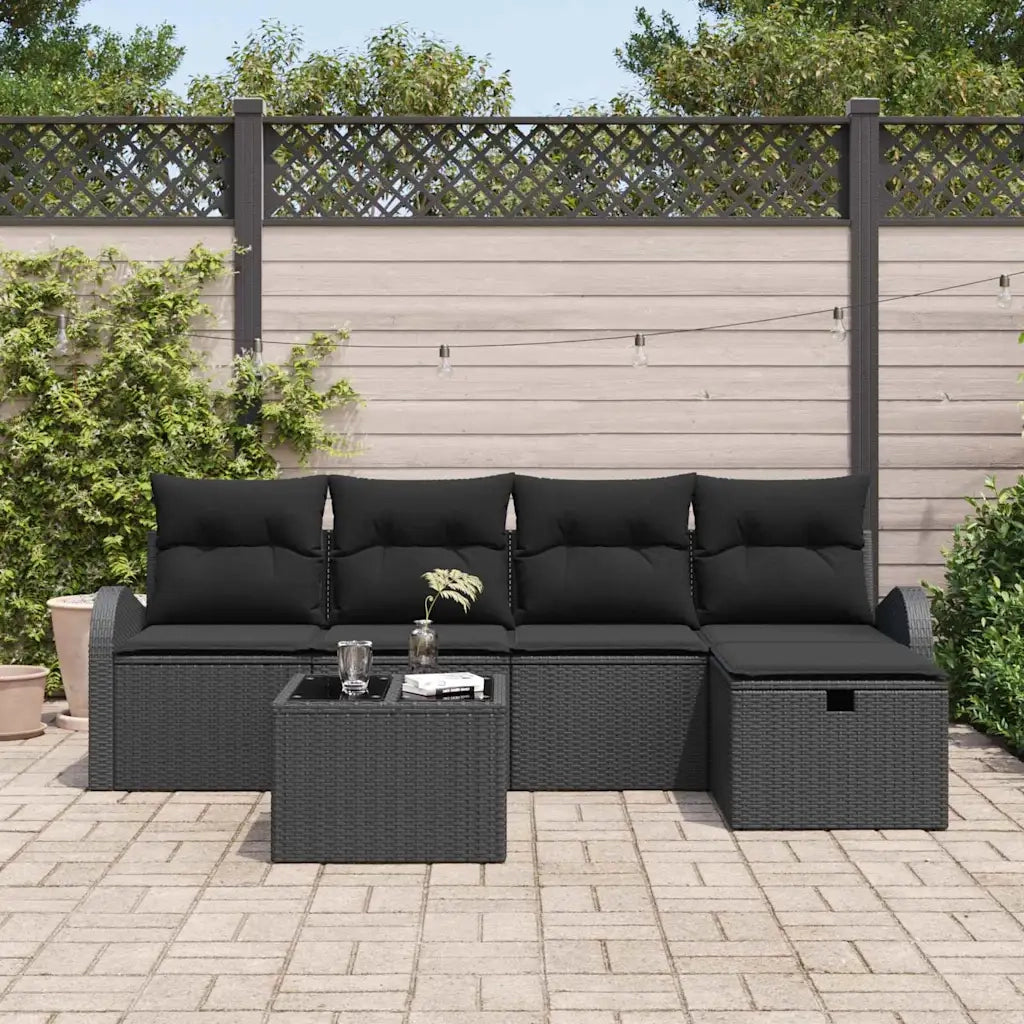 Set di divani con cuscino 6 pcs Nero polyrattan 3359072