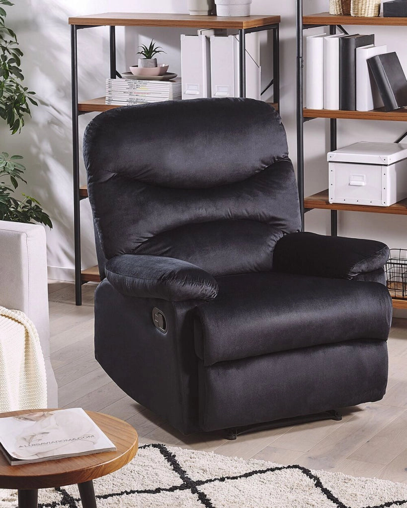 Sedia reclinabile Rivestimento in velluto Nero Push-Back Schienale e poggiapiedi regolabili manualmente Poltrona dal design retrò
