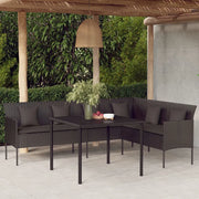 Divano da Giardino a L con Cuscini Nero in Polyrattan 362336