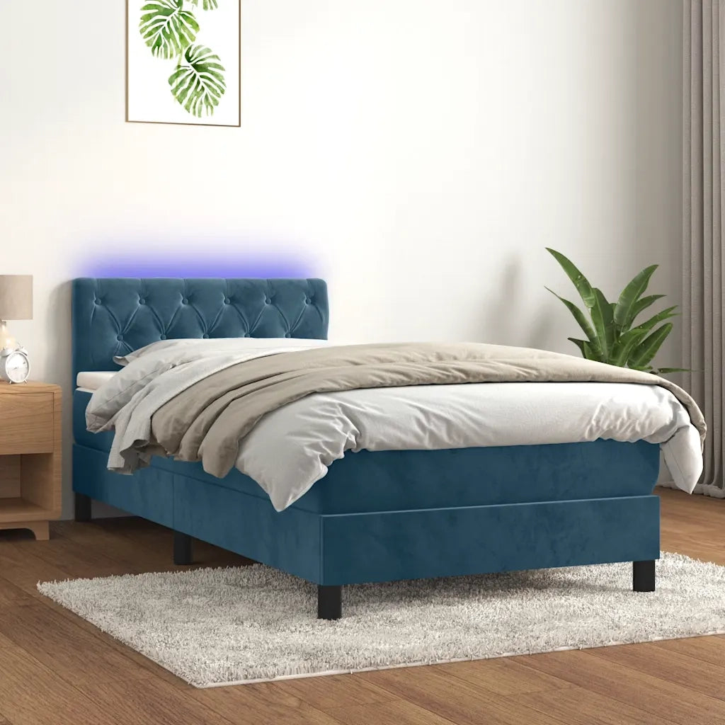 Letto a Molle con Materasso e LED-Struttura Letto con Materasso Blu Scuro 80x200cm in Velluto 611164