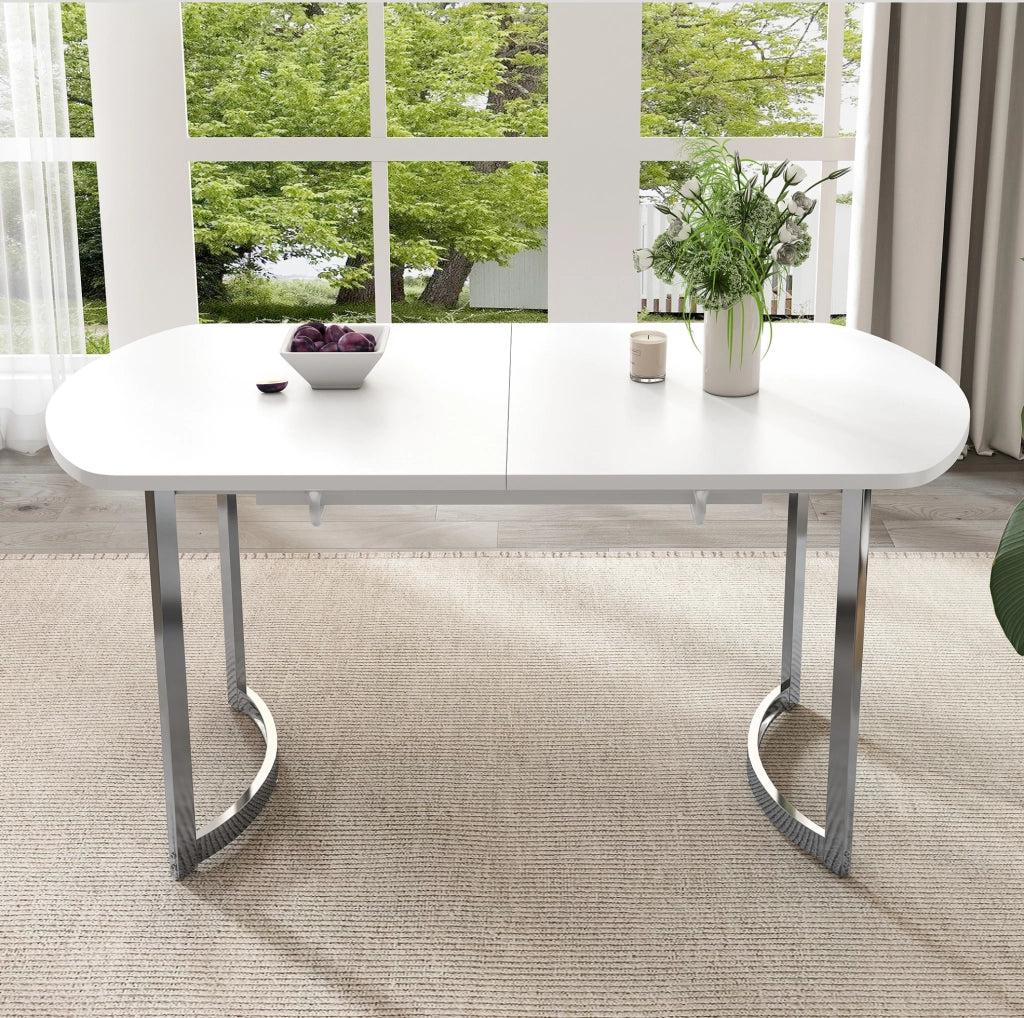 Tavolo da pranzo allungabile 140/180 x 80 cm in MDF bianco con gambe argentate