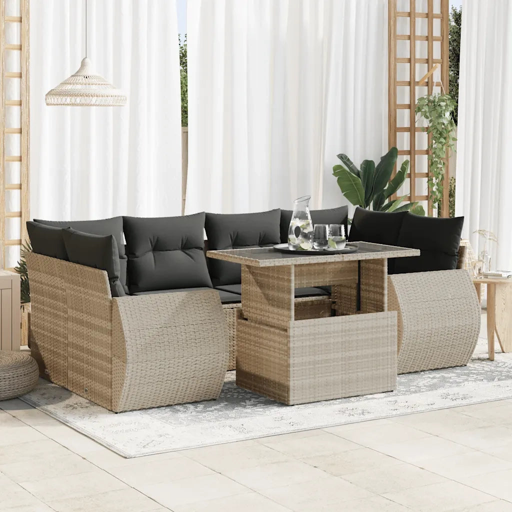 Set Divani da Giardino 7pz con Cuscini Grigio Chiaro Polyrattan 3326593