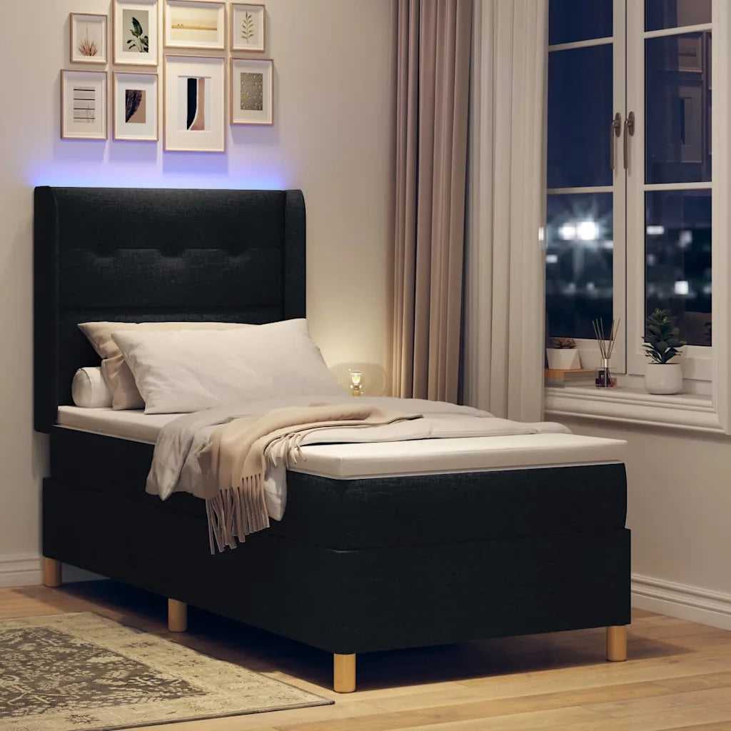 Letto a molle con materasso Nero 140 x 200 cm Tessuto