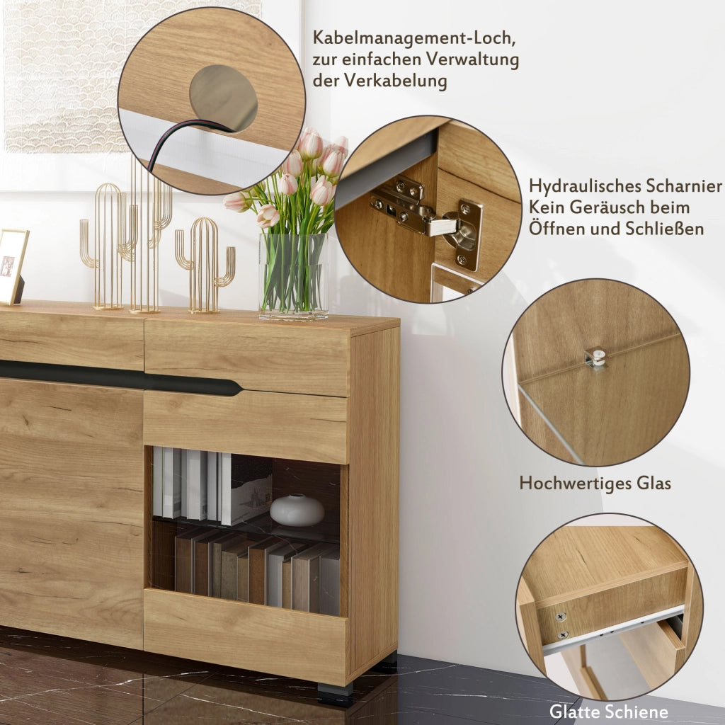 MADIA Set da 3 pezzi in rovere con LED, 3 cassetti