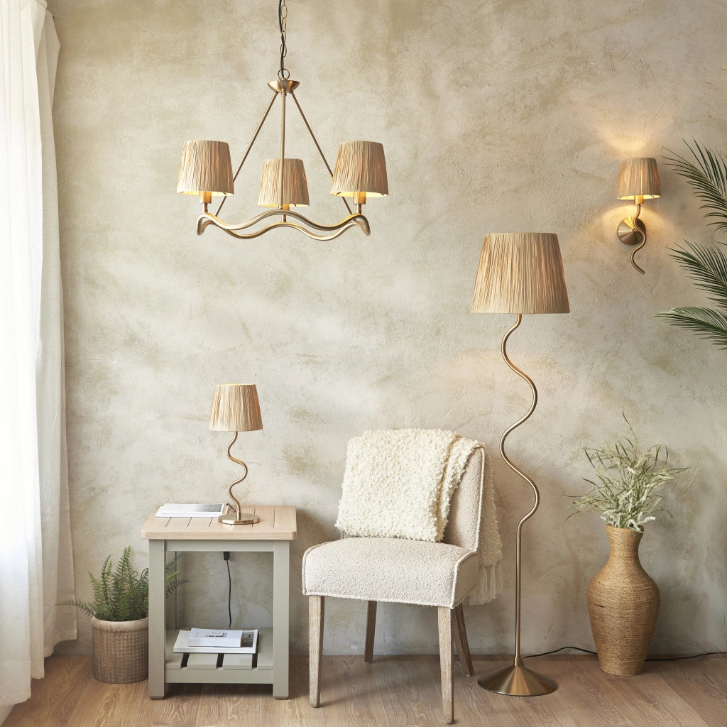Lampada da terra boho Wriggle ottone rafia E27 Endon