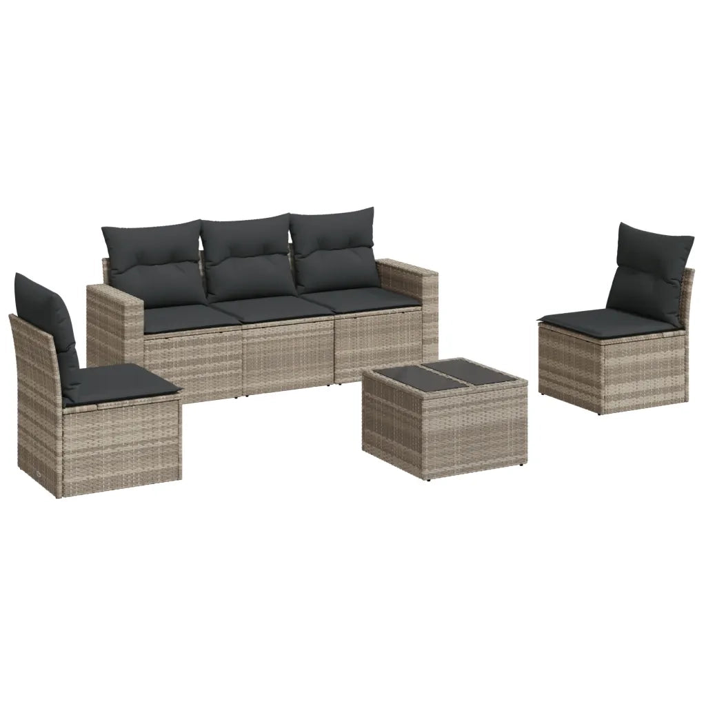 Set Divano da Giardino 6pz con Cuscini Grigio Chiaro Polyrattan