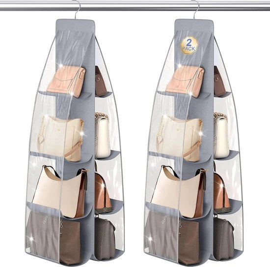 Set di Taschi Porta Oggetti, 2 pezzi, Design 8-in-1 Aggiornato, Organizzatore di Tasca Spazievoluta, Materiale Non Tessuto (Grigio)