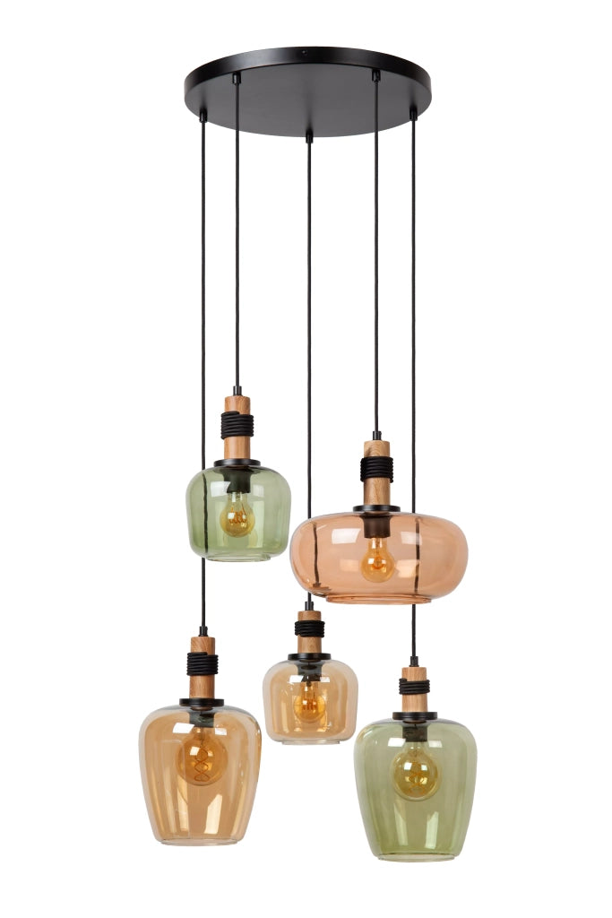Lampadario Lucide Ilona 5 luci vetro multicolore E27