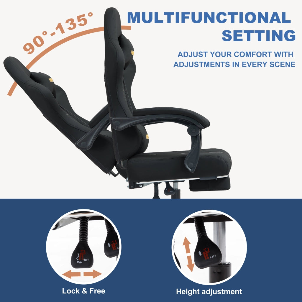 Sedia da gaming con poggiapiedi ¨C Minimal ¨C Pelle PU nera