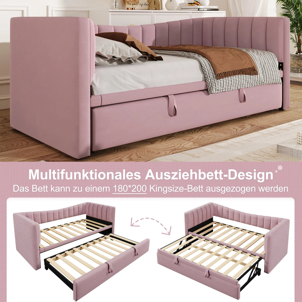 LETTO con letto estraibile 90x200 cm Velluto Rosa