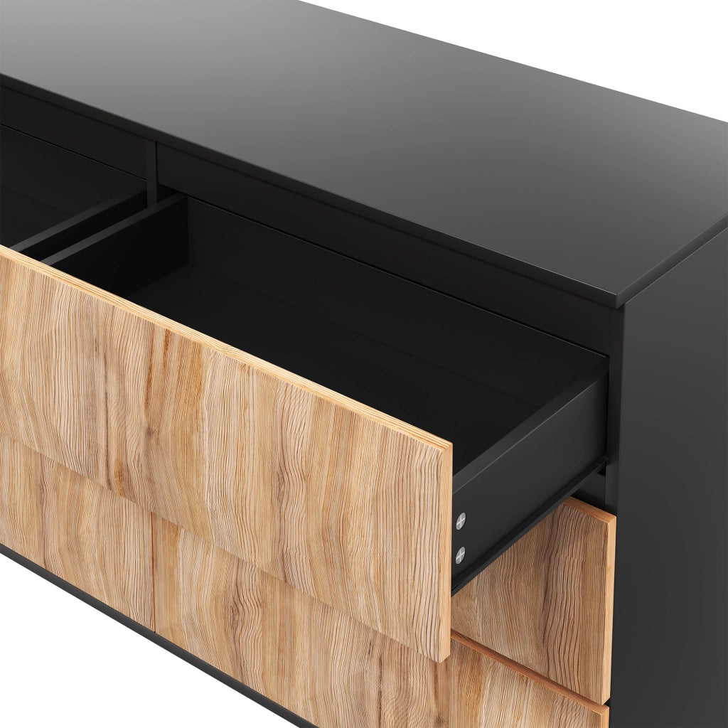 CREDENZA 120x40x85 cm 6 Cassetti Nero e Legno MDF