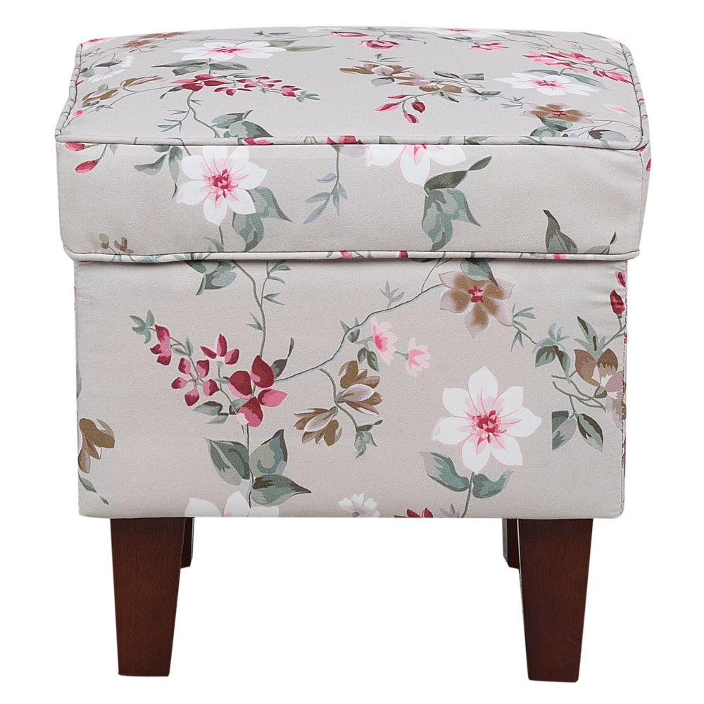 Poltrona con poggiapiedi Tessuto a motivi floreali grigio chiaro Gambe in legno Stile Wingback