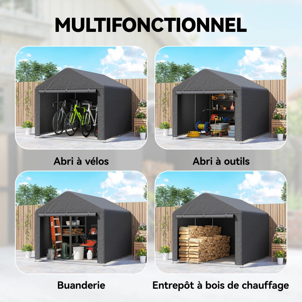Tenda garage moto impermeabile con porta avvolgibile e cerniera ¨C Xylo ¨C 200x238x183 cm grigio scuro