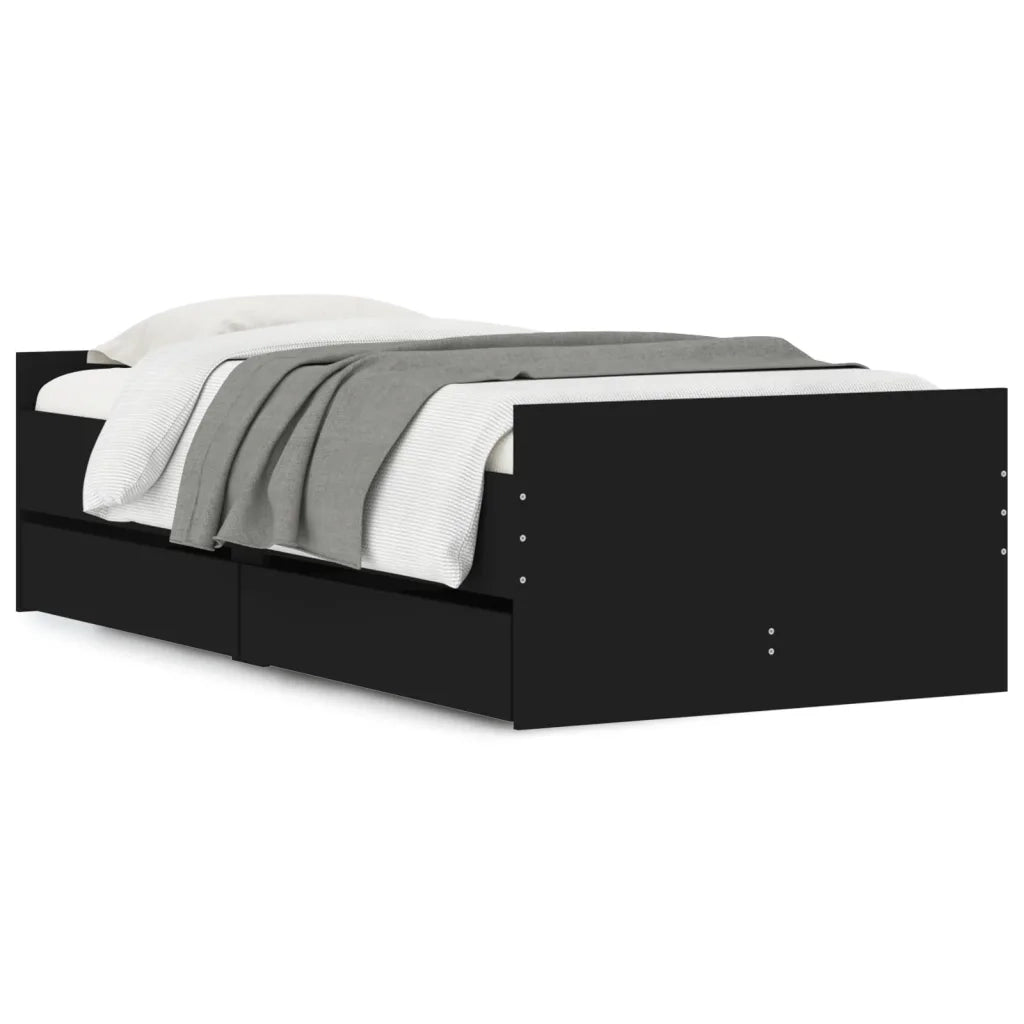 Letto singolo | Letto per adulti | Giroletto Nero con Cassetti 75x190 cm Small Single