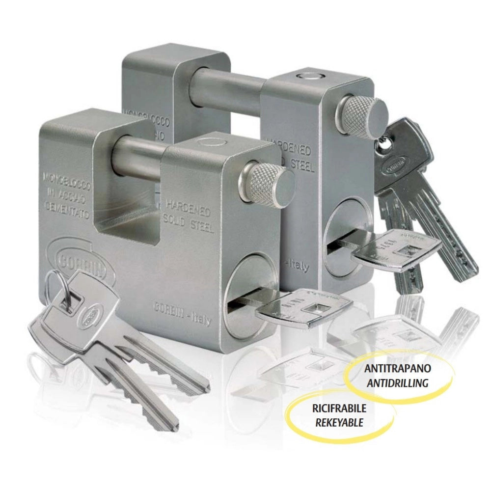 Trade Shop - Lucchetto Grizzly In Acciaio Cementato Antitrapano Con Chiave Dom Corbin -    -69 Mm   -