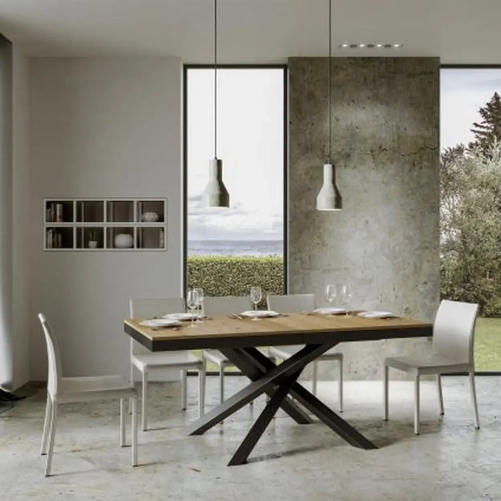 Tavolo allungabile 160/420x90 cm Volantis Evolution colore quercia natura telaio e gambe antracite