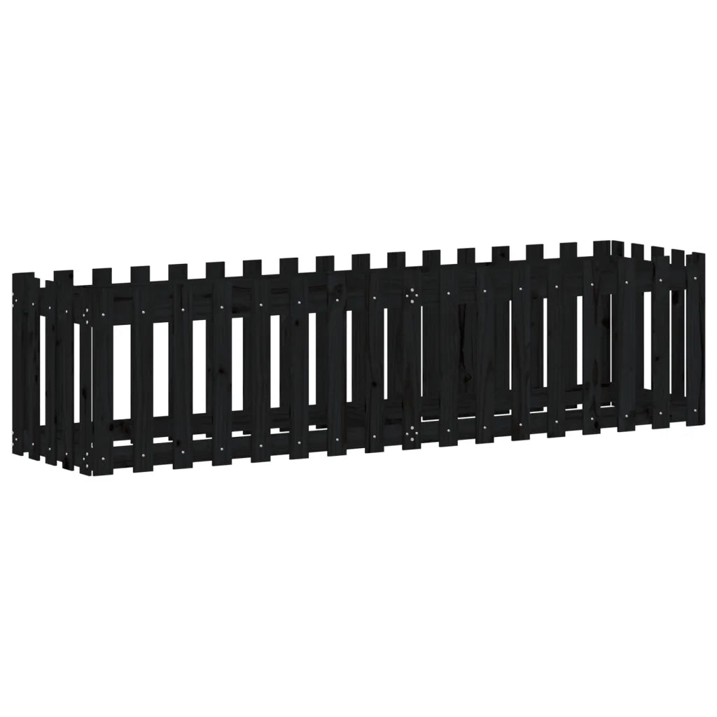 Fioriera Giardino a Recinzione Nera 200x50x50cm Massello Pino 832509