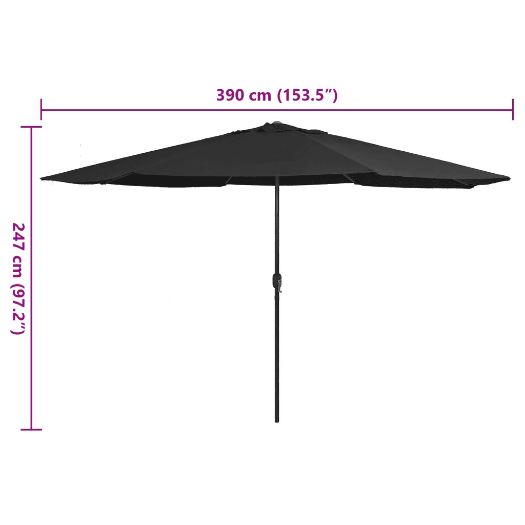 Ombrellone da Giardino con Palo in Metallo 390 cm Nero 47384