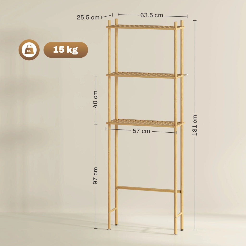Mobile Salvaspazio Sopra WC 3 Ripiani a Doghe in Bamb¨´ ¨C Minimal ¨C Legno 63.5x25.5x181 cm