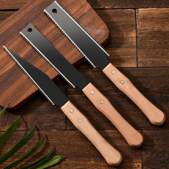 Tre set di piccole seghe per lavorazione del legno, lama tagliente da 30,8 cm, sega a filo per lavori di fai da te, hobby e progetti di DIY, manico antiscivolo in legno, taglio di siepi, attrezzo leggero e preciso per lavorazione del legno - nero