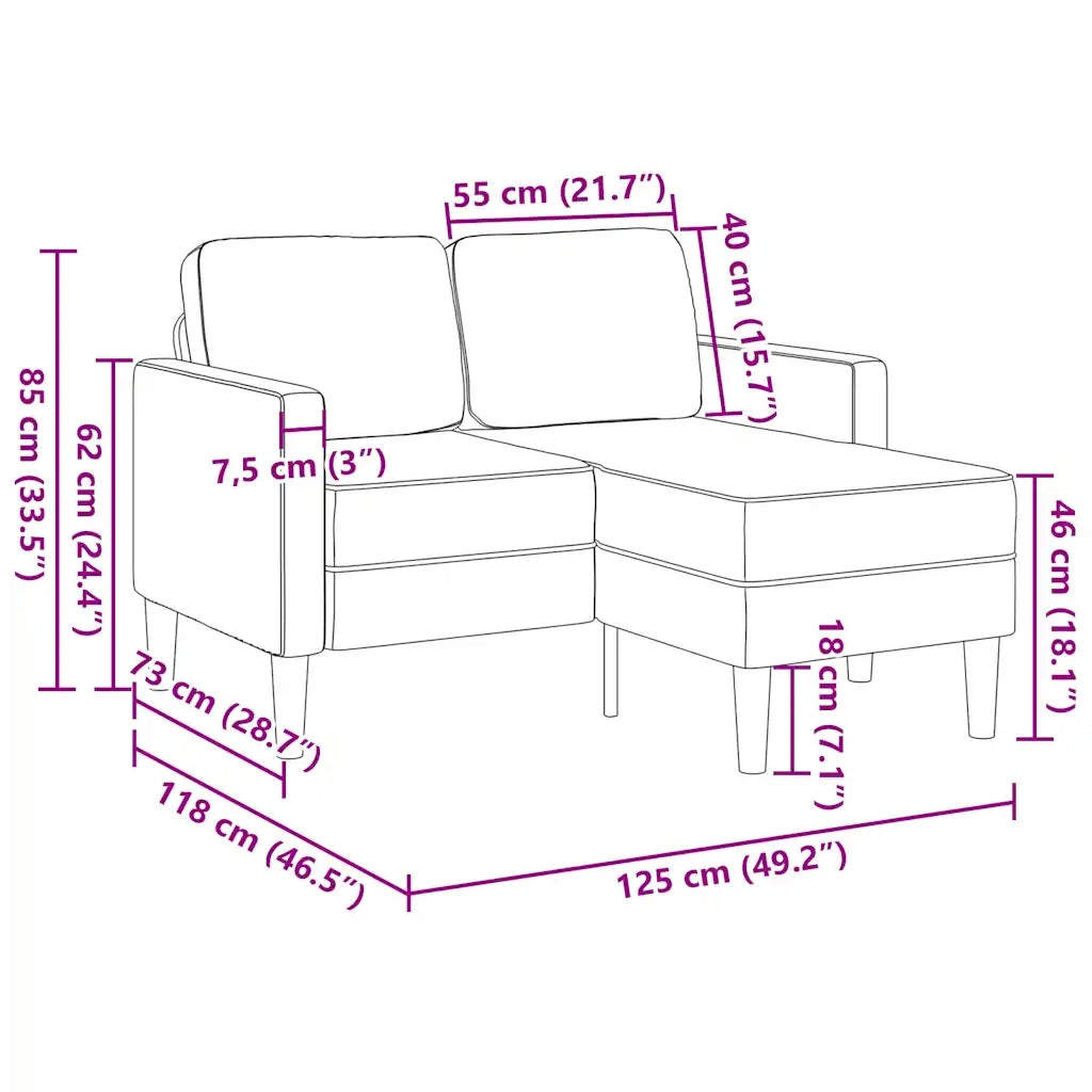 Divano | Divano da soggiorno | Sofa 2 Posti con Chaise longue a L Giallo Chiaro 125 cm Lino