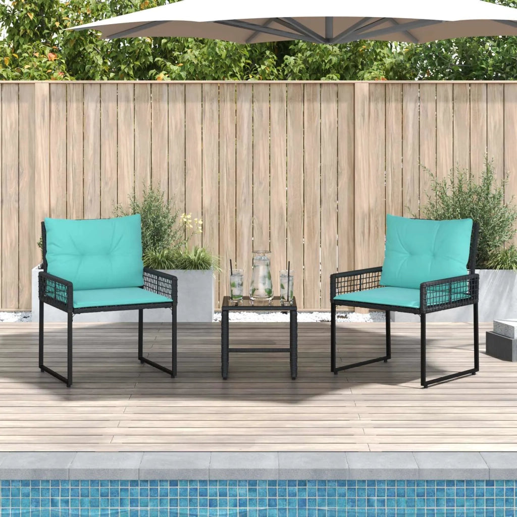 Set di Mobili da Esterno con cuscino 3 pcs Nero e Turchese 42025177