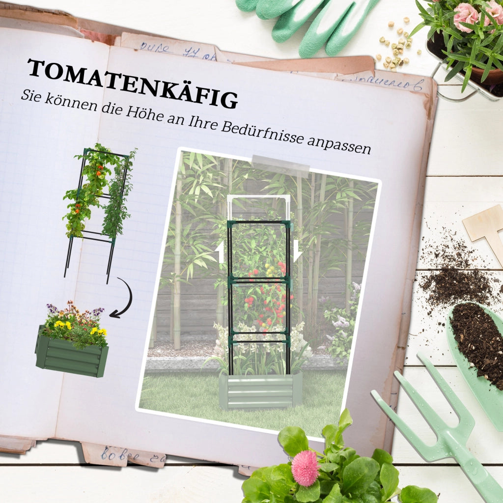 Aiuola rialzata con traliccio, fioriera e orto, fioriera in acciaio zincato, ideale per giardino e balcone, verde