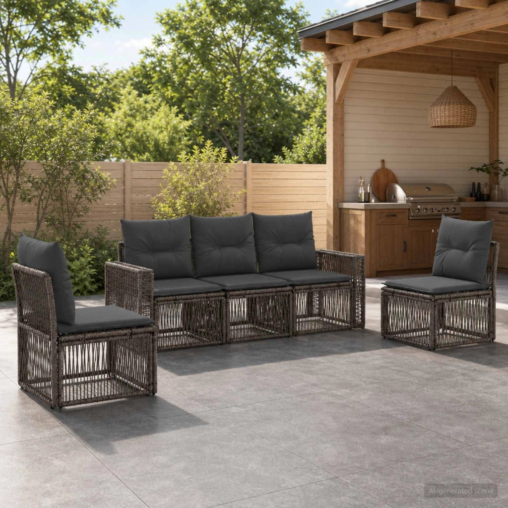 Set Divano da Giardino 5 pz Grigio e Grigio Scuro polyrattan 3435080