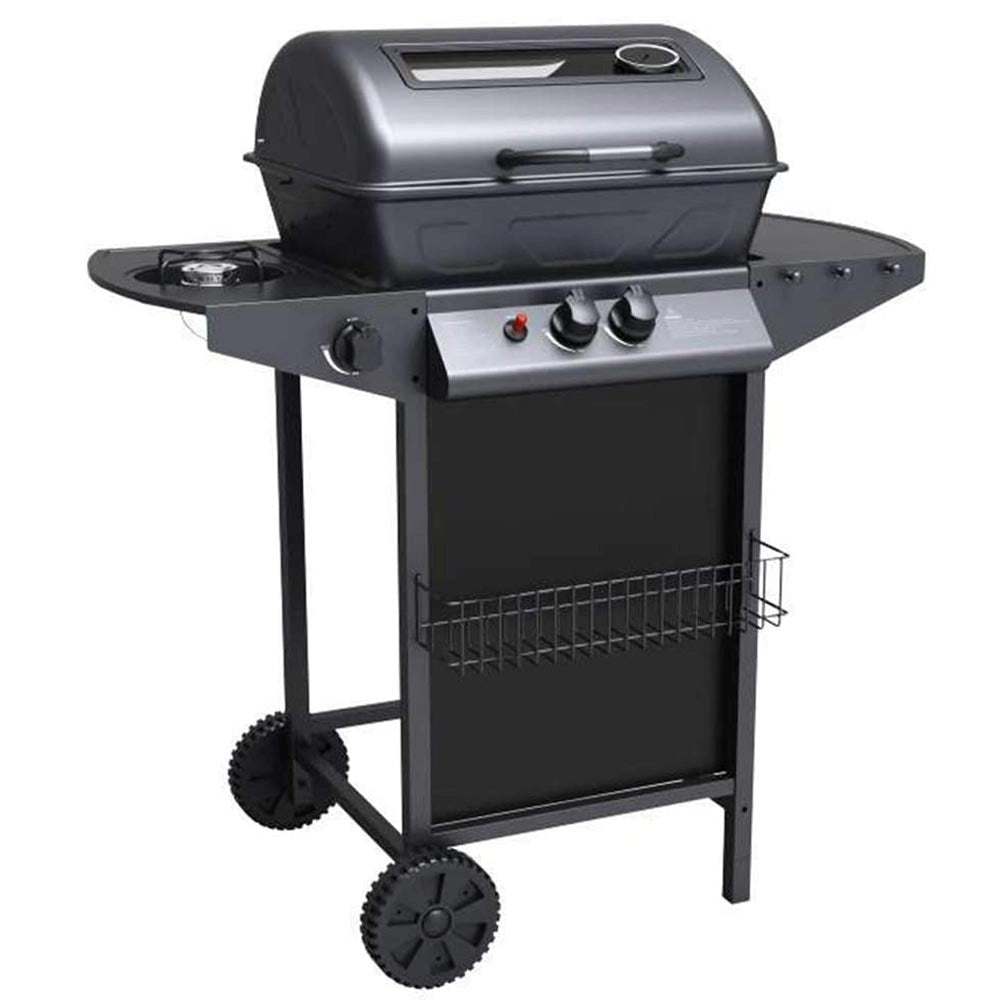 Barbecue a Gas Pietra Lavica 2 Fuochi + Fornello Piano Laterali Griglia Acciaio