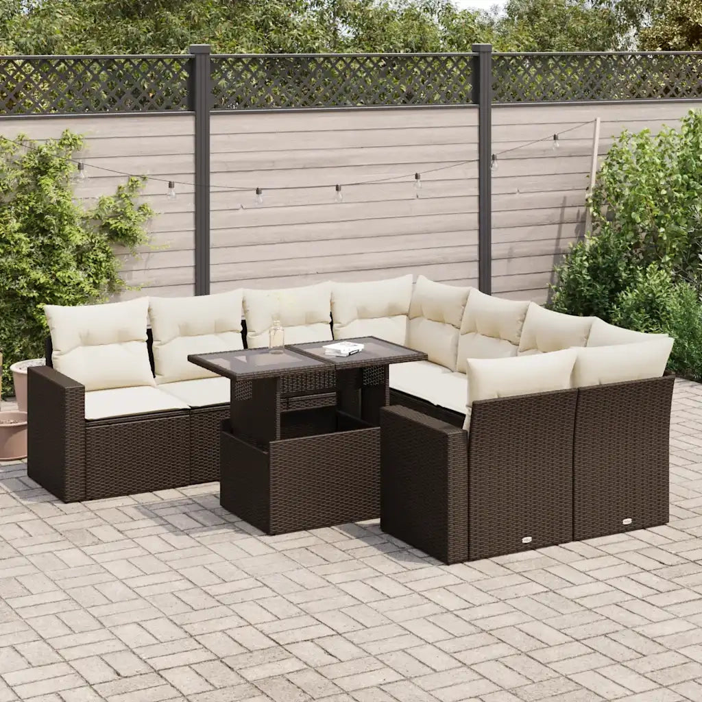 Set Divani da Giardino 9pz con Cuscini Marrone in Polyrattan 3326294