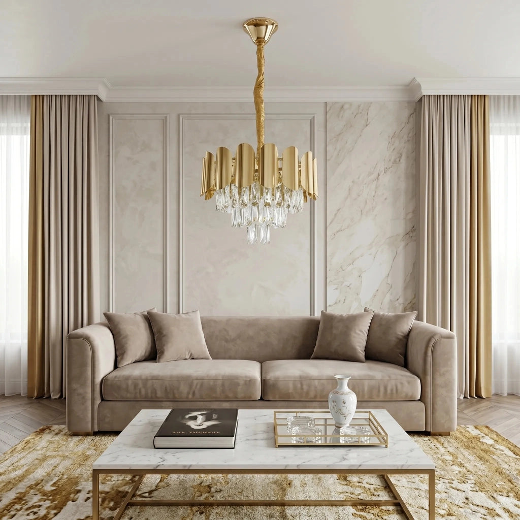 Lampada A Sospensione In Cristallo Swe099-cp 40cm Gold