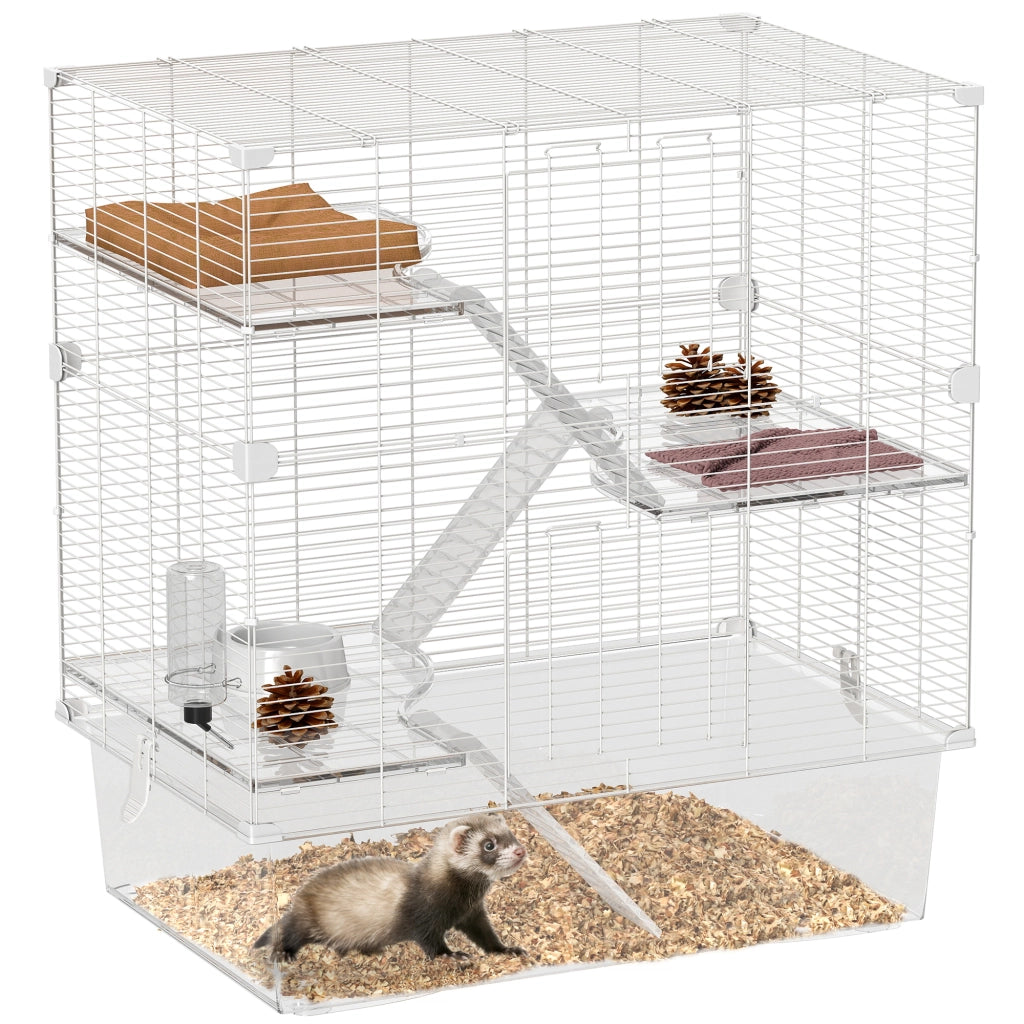 Gabbia per Roditori Multilivello con Accessori Inclusi, in Acciaio, PET e PS, 73x47x80 cm, Bianco