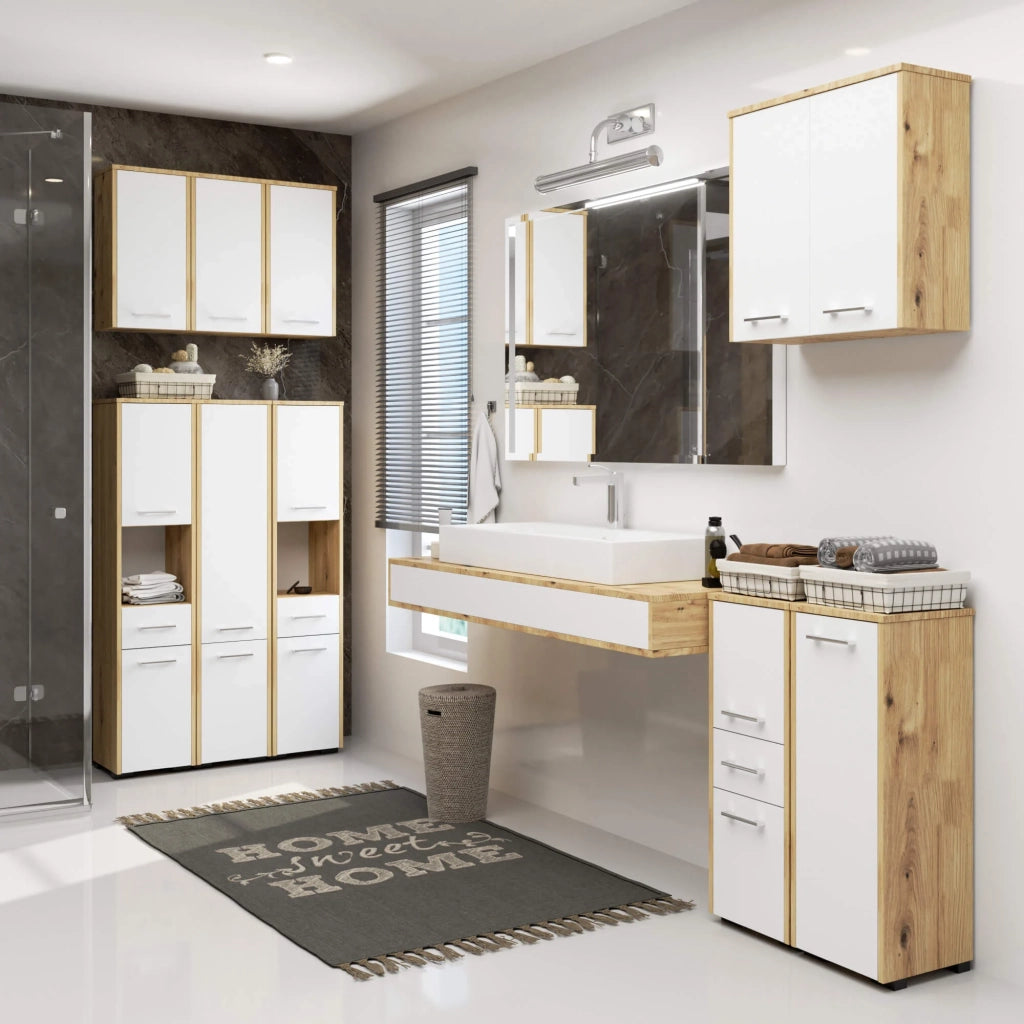 Mobile bagno sospeso AKORD FIN W64 H934 Quercia Artisan, Bianco 2 ante 64x94x30 cm
