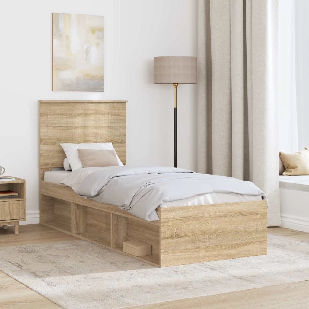 Letto singolo | Letto per adulti | Struttura del letto Rovere Sonoma 75 x 190 cm Pino massello