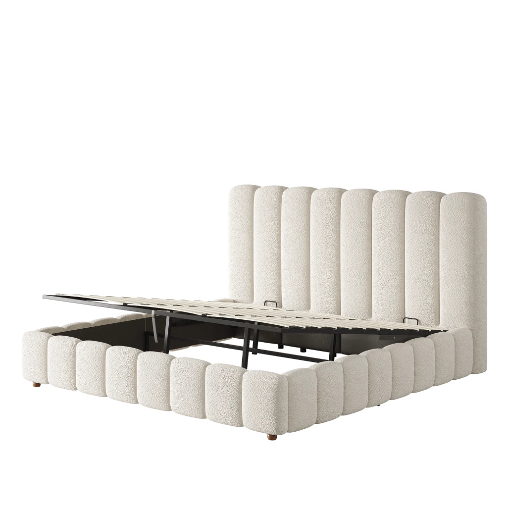 letto imbottito bouclé bianco 180 x 200 cm
