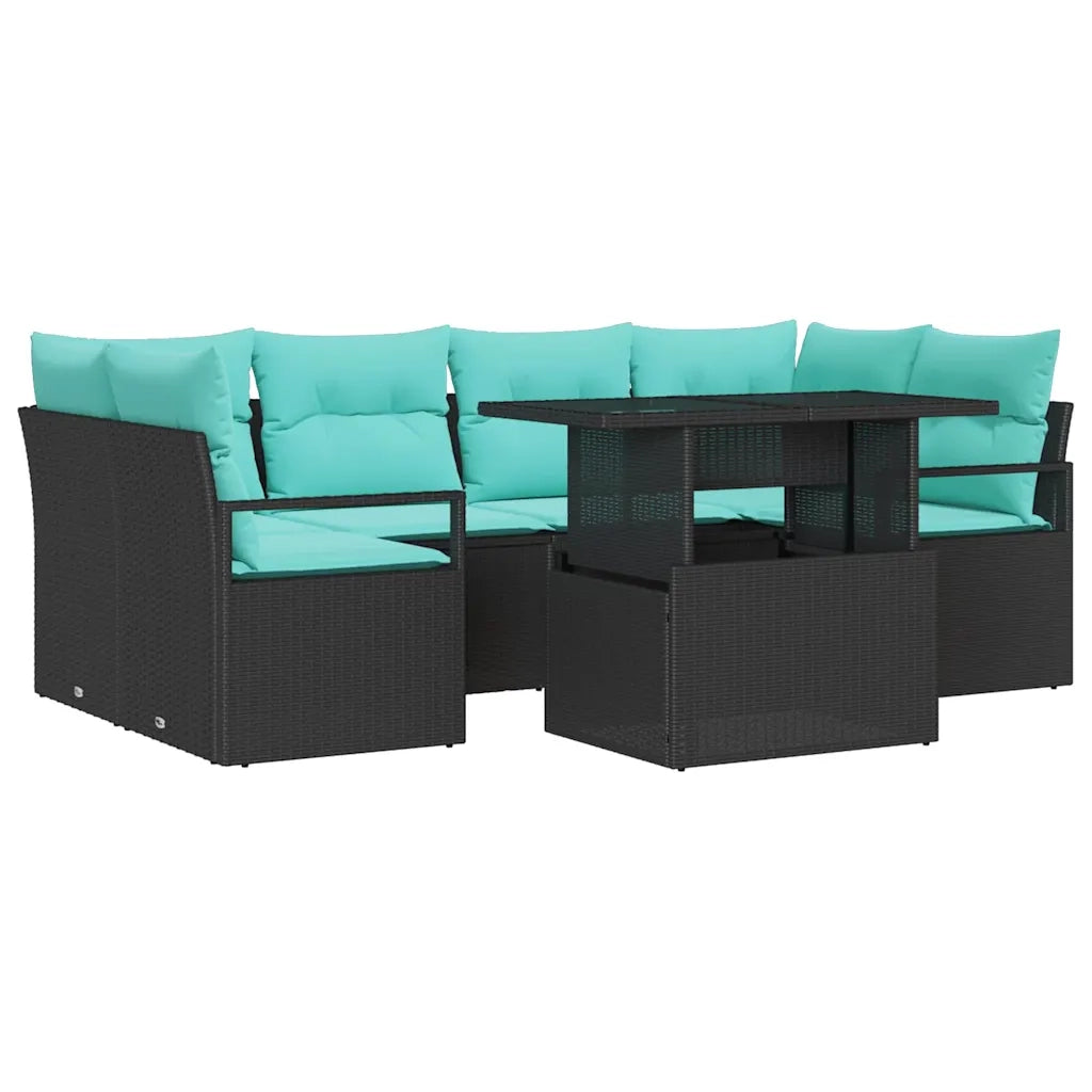 Set Divano da Giardino con cuscino 7 pcs Nero e blu polyrattan 3348762